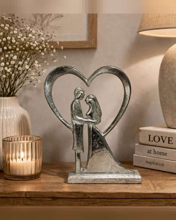 'Sposi nel Cuore' Statuetta Decorativa in Resina Argento Anticato