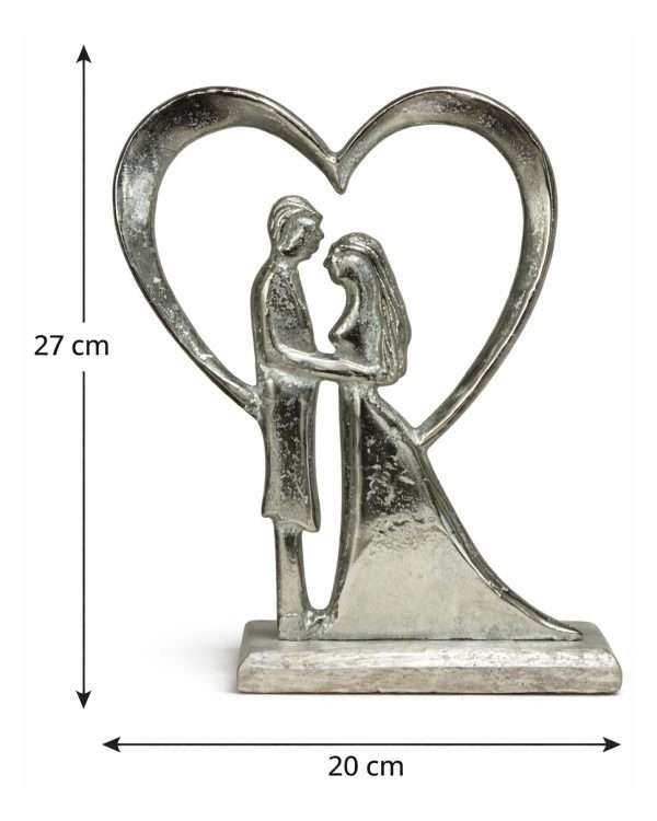 'Sposi nel Cuore' Statuetta Decorativa in Resina Argento Anticato