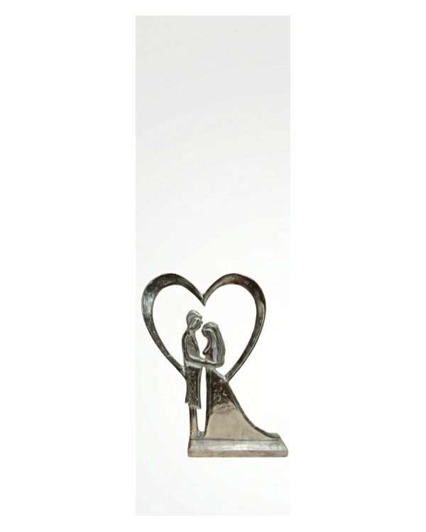 'Sposi nel Cuore' Statuetta Decorativa in Resina Argento Anticato