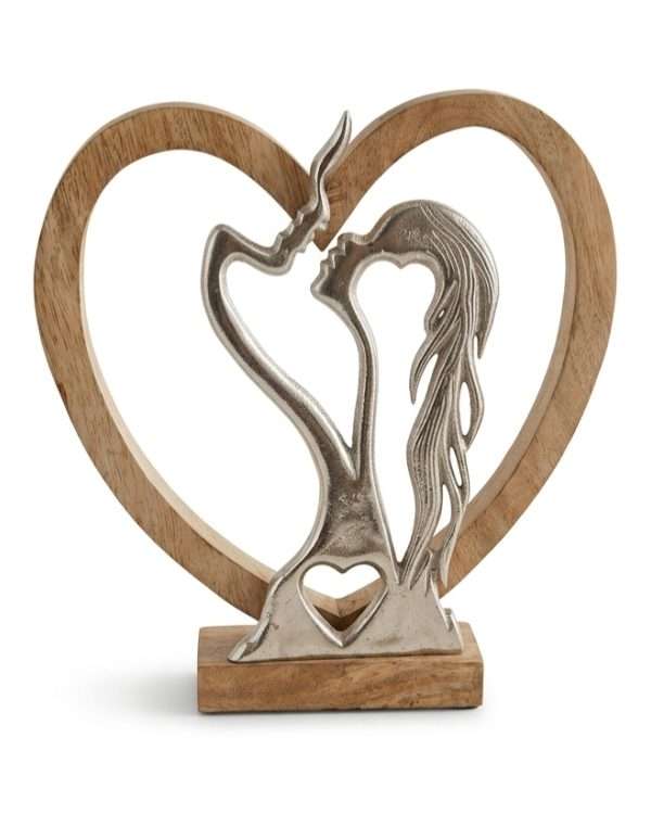 Incontro d'Amore - Cuore in Legno e Silhouette Argento