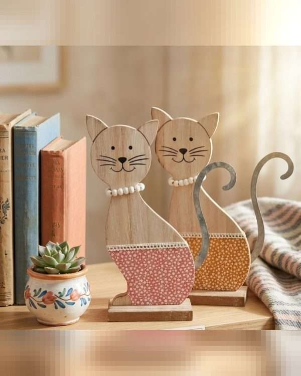 Set di Gatti Decorativi in Legno