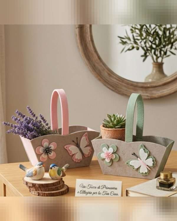 Due Cestini Decorativi in Feltro ' Primavera '