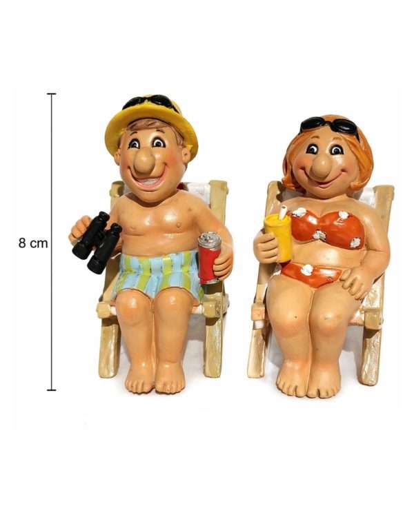Coppia di Statuette "Turisti al Sole" – Miniature Simpatiche in Resina