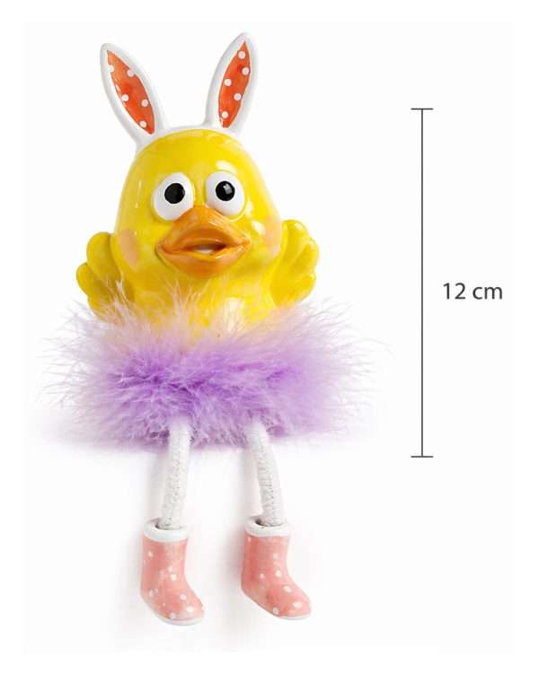Pulcino Decorativo con Orecchie da Coniglio – Statuina "Gambe Lunghe"
