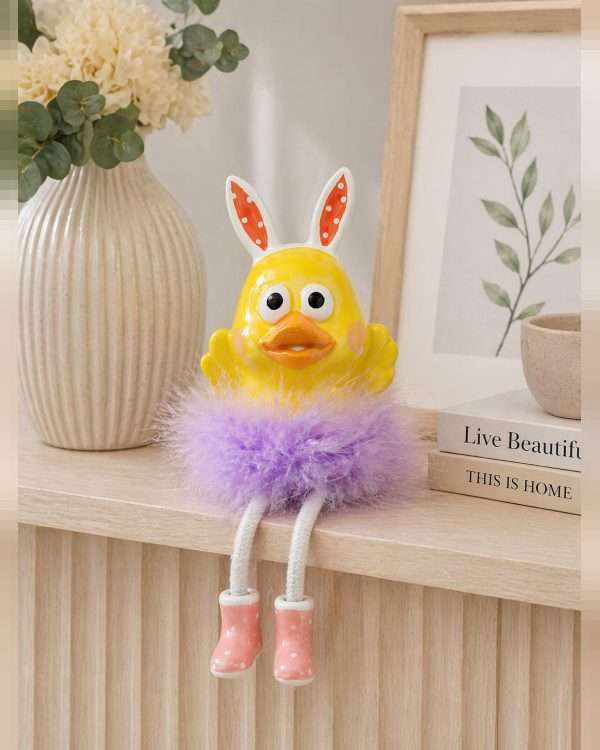Pulcino Decorativo con Orecchie da Coniglio – Statuina "Gambe Lunghe"