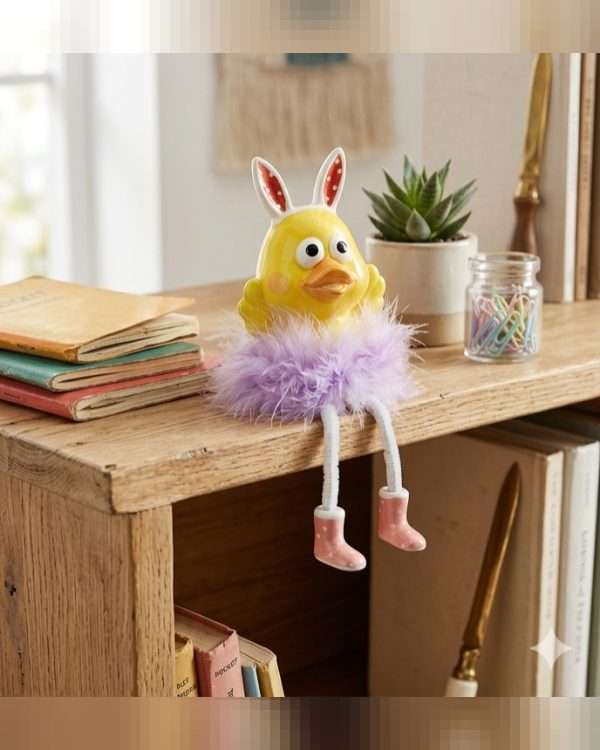 Pulcino Decorativo con Orecchie da Coniglio – Statuina "Gambe Lunghe"