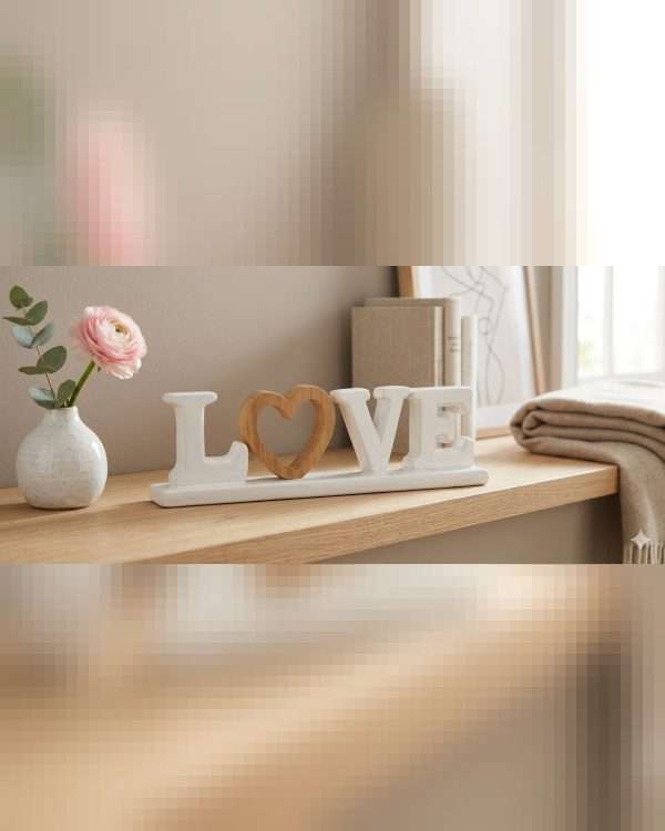 Scritta Decorativa "LOVE" con Cuore in Legno – Soprammobile Moderno