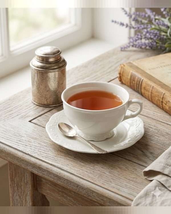 Tazza da Tè con Piattino in Ceramica Bianca