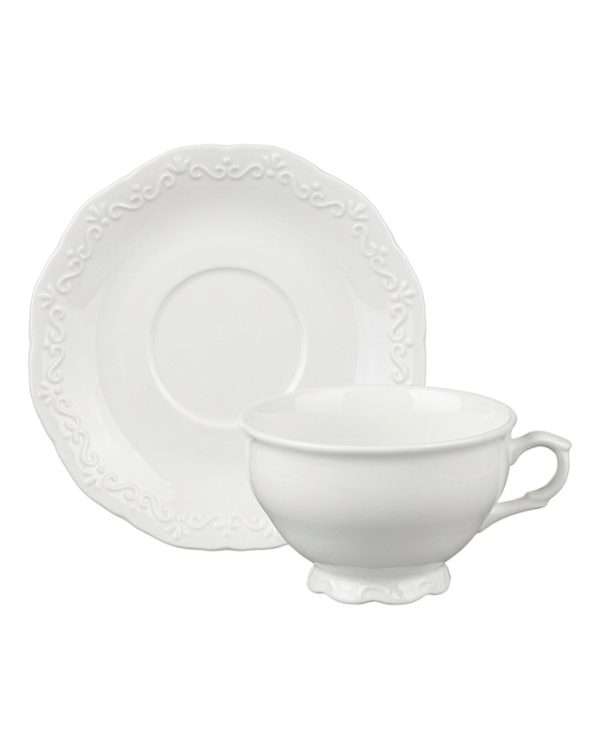 Tazza da Tè con Piattino in Ceramica Bianca