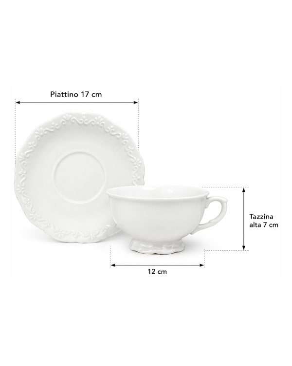 Tazza da Tè con Piattino in Ceramica Bianca