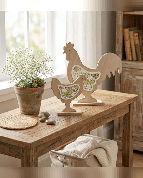 Set Coppia Gallo e Gallina - in Legno