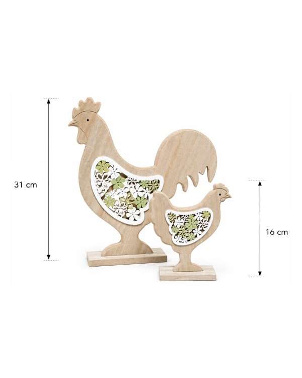 Set Coppia Gallo e Gallina - in Legno