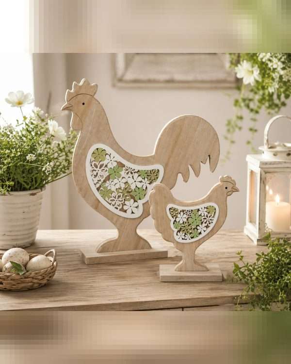 Set Coppia Gallo e Gallina - in Legno