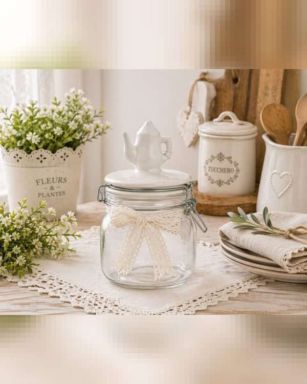Barattolo in Vetro Ermetico con Coperchio in Ceramica e Teiera