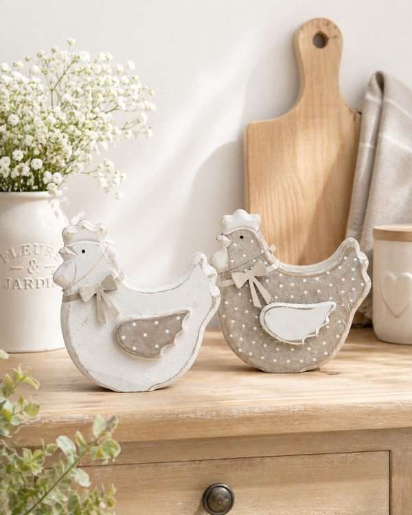 Coppia di Galline Decorative – Statuine in Legno