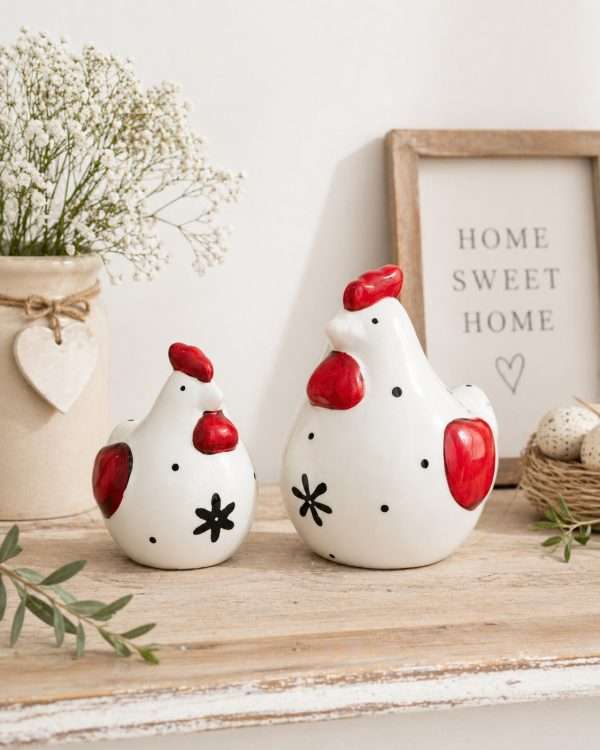 Coppia Galline in Ceramica – Statuine Decorative