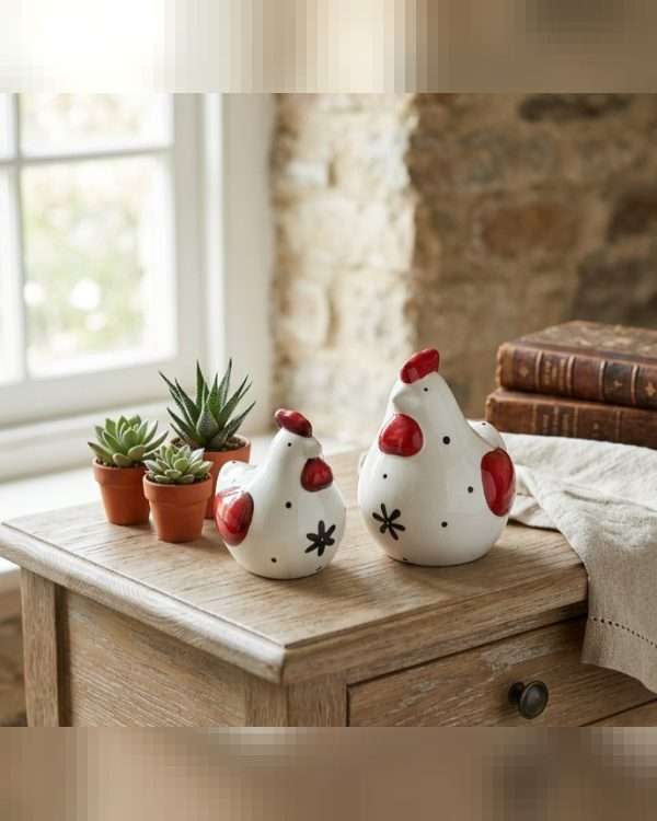 Coppia Galline in Ceramica – Statuine Decorative