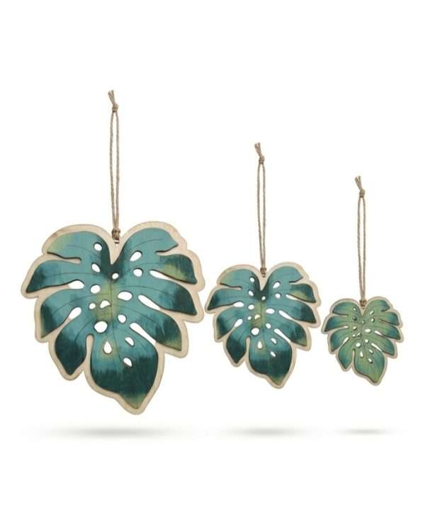 Set 3 Foglie di Monstera Decorative in Legno – Decorazioni Pendenti Tropicali