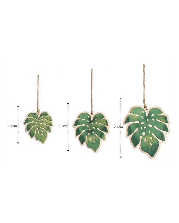 Set 3 Foglie di Monstera Decorative in Legno – Decorazioni Pendenti Tropicali