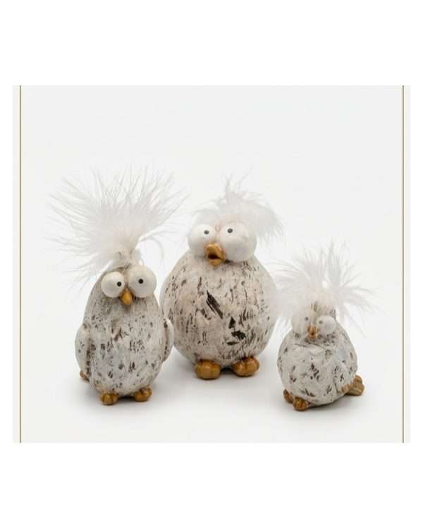 Set 3 Civette Decorative "Crazy Bird" – Statuine con Piume