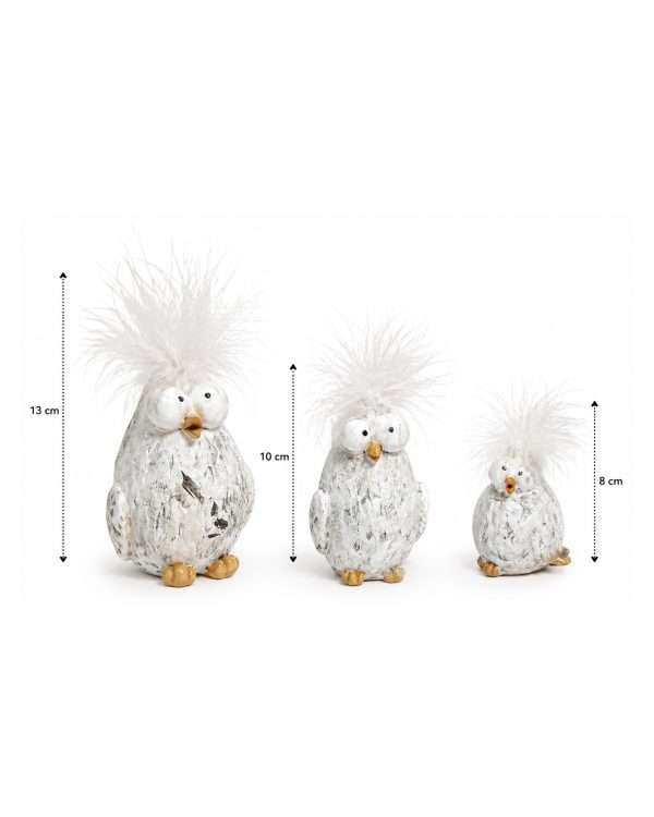 Set 3 Civette Decorative "Crazy Bird" – Statuine con Piume
