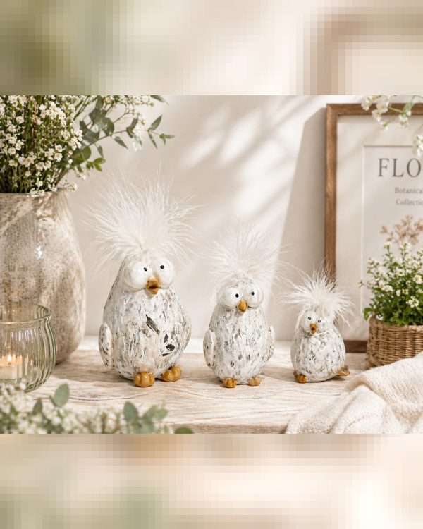 Set 3 Civette Decorative "Crazy Bird" – Statuine con Piume