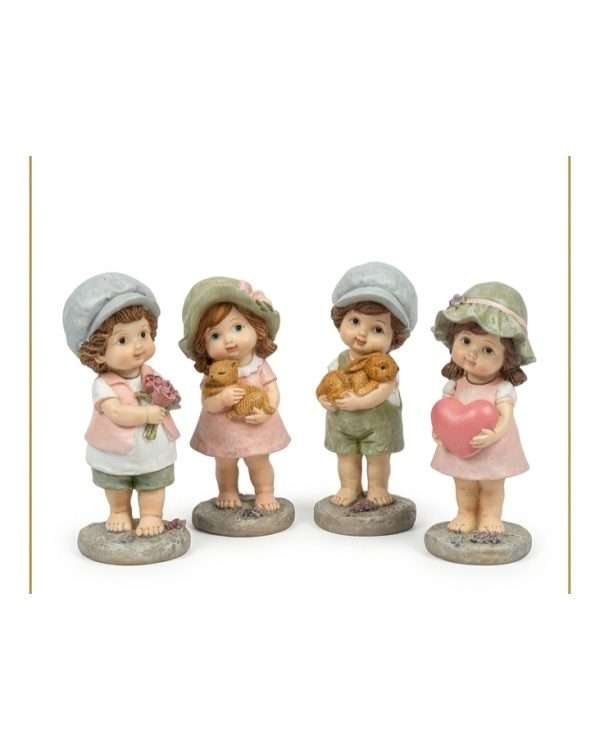Set 4 Statuette di Bambini "Sguardi Innocenti" – Decorazioni in Resina