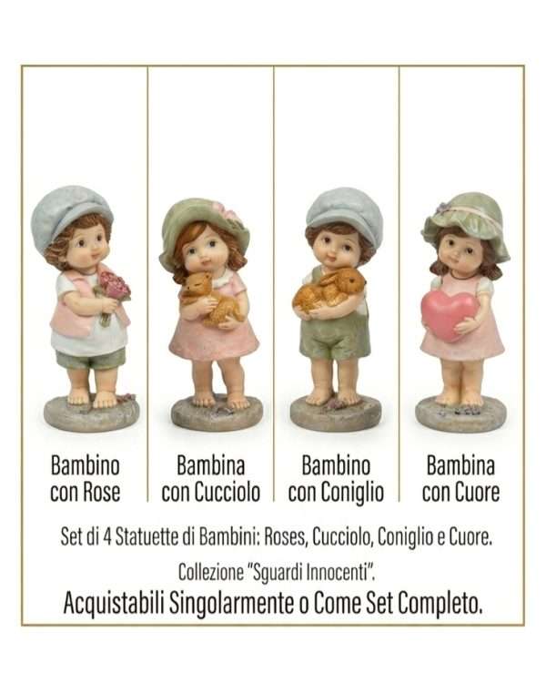 Set 4 Statuette di Bambini "Sguardi Innocenti" – Decorazioni in Resina