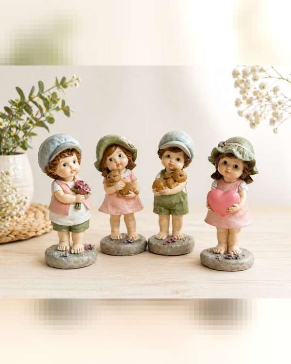 Set 4 Statuette di Bambini "Sguardi Innocenti" – Decorazioni in Resina
