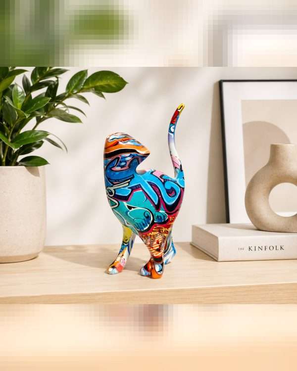 Statua Gatto Pop Art "Urban Graffiti" – Scultura Decorativa Moderna