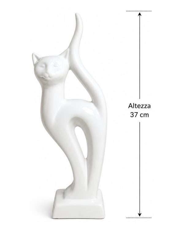 Statua Gatto Elegante in Ceramica Bianca – Scultura Stilizzata Moderna