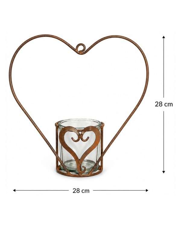 Portacandele Lanterna a Cuore in Metallo Brunito