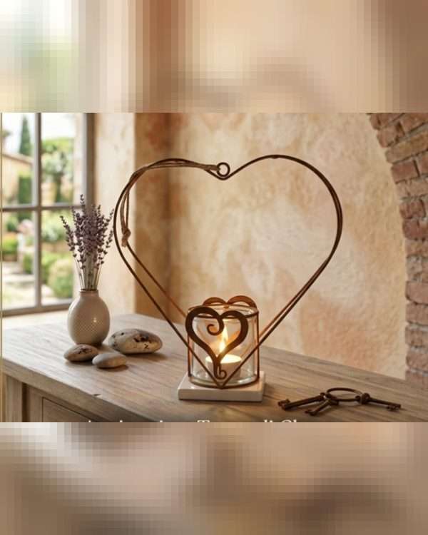 Portacandele Lanterna a Cuore in Metallo Brunito