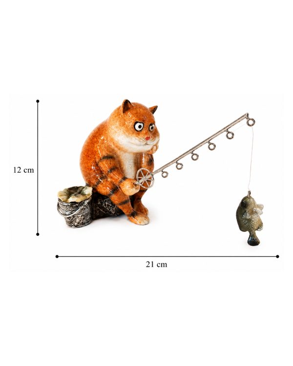 Statuina Gatto Pescatore in Resina – Scultura Collezionabile "Funny Cats"
