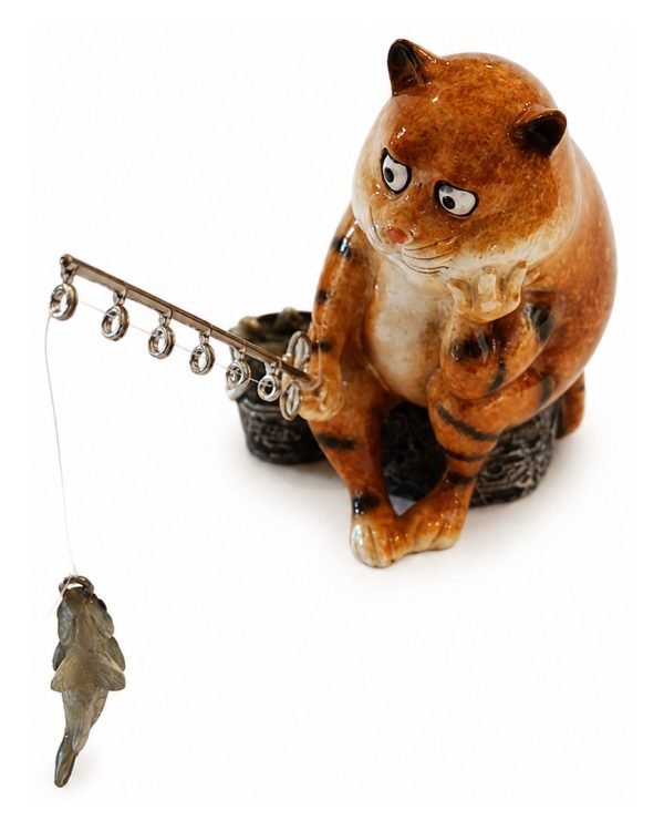Statuina Gatto Pescatore in Resina – Scultura Collezionabile "Funny Cats"