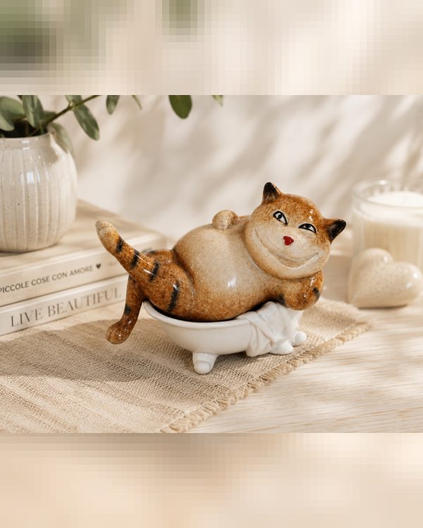 Statuina Gatto in Vasca da Bagno in Resina – Scultura Collezionabile "Funny Cats"