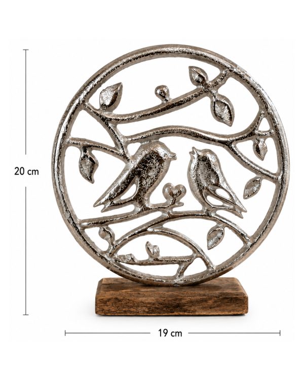 Scultura Circolare "Uccellini su Ramo" in Alluminio e Legno