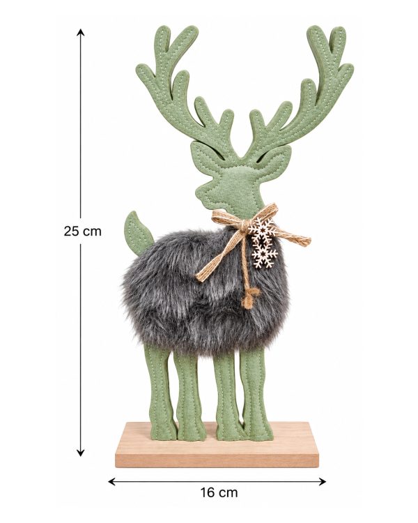 Renna Natalizia in Feltro e Pelliccia Sintetica – Decorazione di Natale Nordic Style su Base in Legno