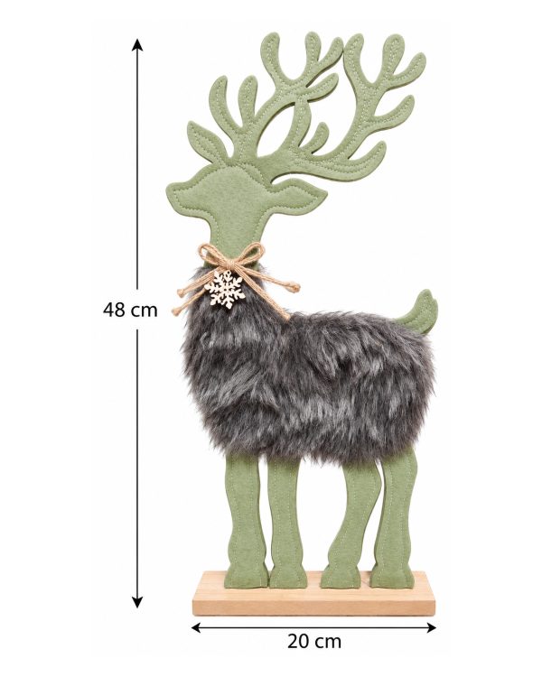 Renna Natalizia in Feltro e Pelliccia Sintetica – Decorazione di Natale Nordic Style su Base in Legno
